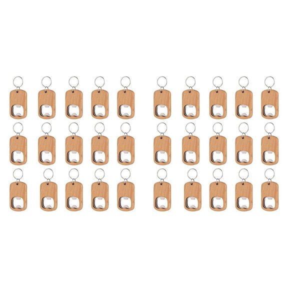 30 Pack Bottle Opener Blank Wooden Keychain Blanks for Laser Engraving Wood Bottle Openers Bulk Key Chains Engraved Key,30 x Keychain,Photo Color