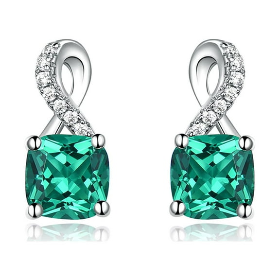 Emerald Stud Earrings for Women Cushion Cut Sterling Silver Ginger Lyne Collection