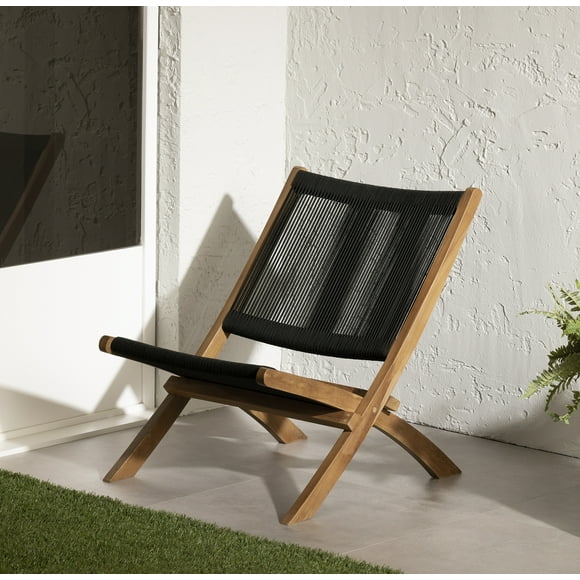 South Shore Agave Wood and Rope Lounge Chair, in Black and Natural