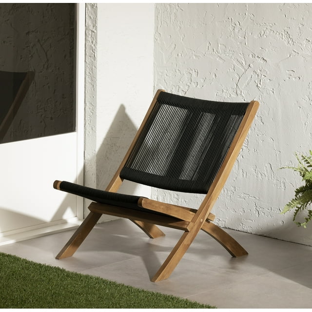 South Shore Agave Wood and Rope Lounge Chair, in Black and Natural