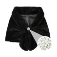 thumbnail image 3 of Women's Shawl Wrap Stole with Pearl Rhinestone Brooch Pin, Bridal Long Shrug Cape Winter Warm Scarf Wrap for Wedding Party, 3 of 7