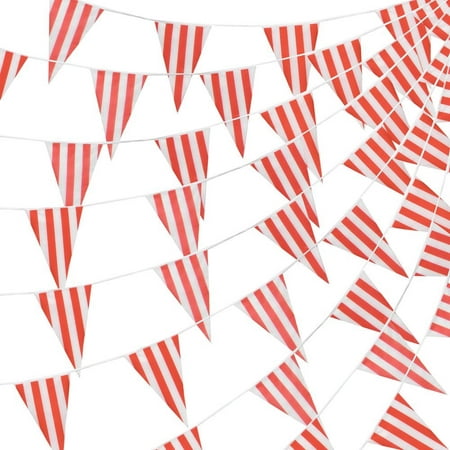 100 Foot Pennant Banner, 48 Red & White Striped Weatherproof Flags, Circus & Carnival - Versatile Party Décor by Pudgy Pedro's Party Supplies,.., By Pudgy Pedros Party Supplies