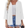 thumbnail image 5 of Wxolcjlv Button Front 3/4 Sleeve Cardigan for Women Crew Neck Casual Daily Lightweight Outerwear, 5 of 8
