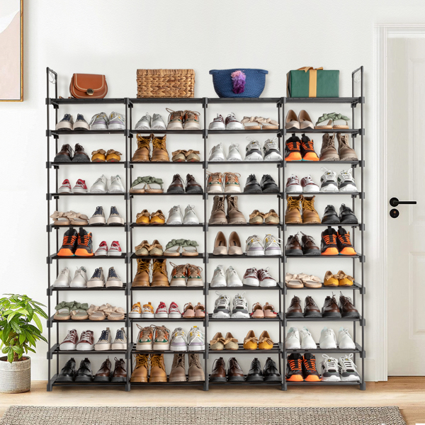 Alvantor 10-Tier Black Stackable Shoe Rack Organizer for Entryway and Closet