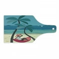 thumbnail image 1 of Graphic Beach Cutting Board, Summer Seaside Landscape with Girl on Hammock Between Palms and Playful Dog, Decorative Tempered Glass Cutting and Serving Board, in 3 Sizes, by Ambesonne, 1 of 2