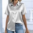 thumbnail image 7 of Women's Satin Blouse Tops Shirts Short Sleeve Button Down Solid Color Silk Satin Business Casual Office Work Daily Wear Elegant Dressy 2025 Trendy Regular Fit Shirt Light Gray B M, 7 of 7