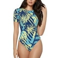 thumbnail image 2 of Goofa Hawaiian Style Printed Women Rash Guard Short Sleeve,Tummy control Swimsuit Surfing Swimsuit Bathing Suit One Piece Swimsuit UPF 50-XX-Large, 2 of 9