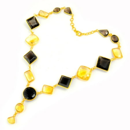 - 185 Carat Smoky Quartz and Citrine Gold Vermeil Chain Necklace