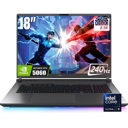 ASUS ROG Strix G18 Gaming Laptop, 18" 2560 x 1600 2.5K 240Hz Nebula Display, Intel Core Ultra 9 275HX, NVIDIA GeForce RTX 5060 8GB GDDR7, RGB Backlit KB, Win11 Home(16GB DDR5 + 1TB SSD)