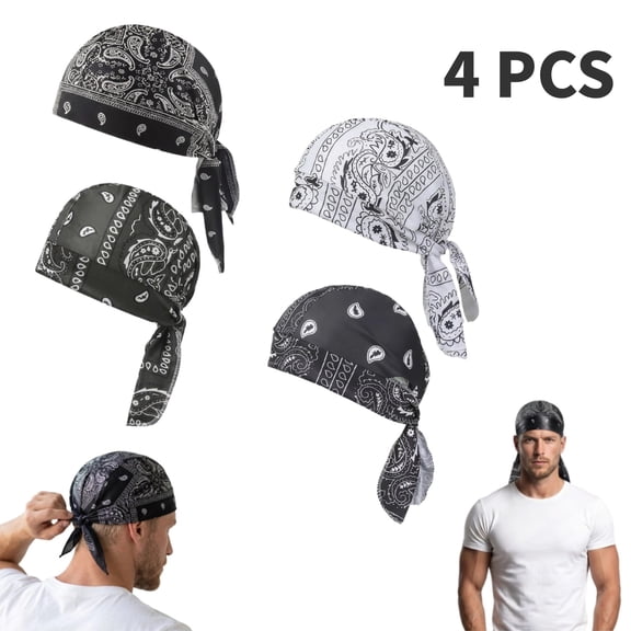 Paisley Cooling Headscarf Cap Breathable Sweat Wicking Durag Lightweight Stretch Bandana Outdoor Cycling Running,4 pcs
