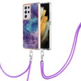thumbnail image 2 of Case for Samsung Galaxy S21 Ultra, Adjustable Detachable Crossbody Strap Neck Strap Silicone Bumper Marble Painted TPU Ultra Thin Shockproof Protective Phone Case Cover for Galaxy S21 Ultra, Purple, 2 of 7