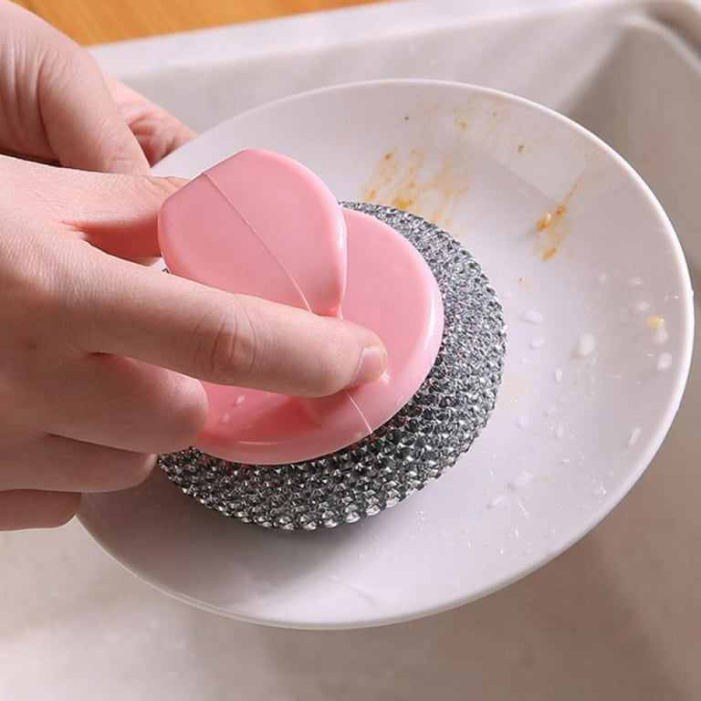 Long Handle Replaceable Mesh Dish Scrubber Nylon Scourer Nanofiber Scouring  Kitchen Sponge Cleaning Dish Brush Reusable