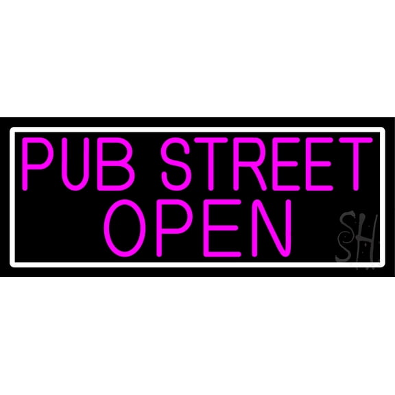 Pink Pub Street Open With White Border LED Neon Sign 10 x 24 - inches, Clear Edge Cut Acrylic Backing, with Dimmer - Bright and Premium built indoor LED Neon Sign for Bar decor.
