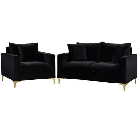 Home Square 2-Piece Furniture Set with Velvet Accent Chair and Loveseat in Black