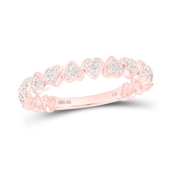 10kt Rose Gold Womens Round Diamond Stackable Heart Ring 1/8 Cttw