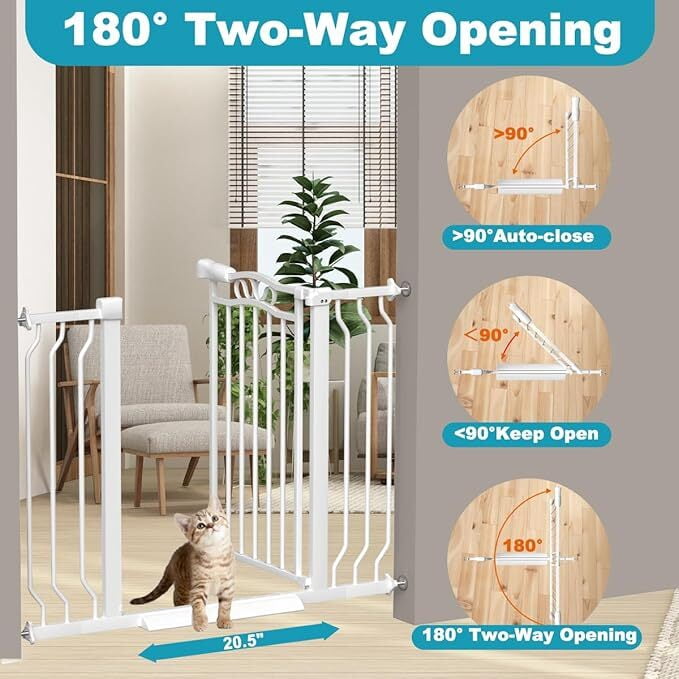 FURDEAR Extra Wide Baby Gate for Doorways 29.9"-33.6" Metals White