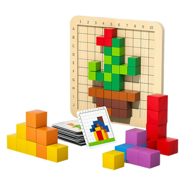 Bunblic Colorful Counting Cubes Classroom Wood Building Blocks for Kids Baby Ages 3+ with 24 cards