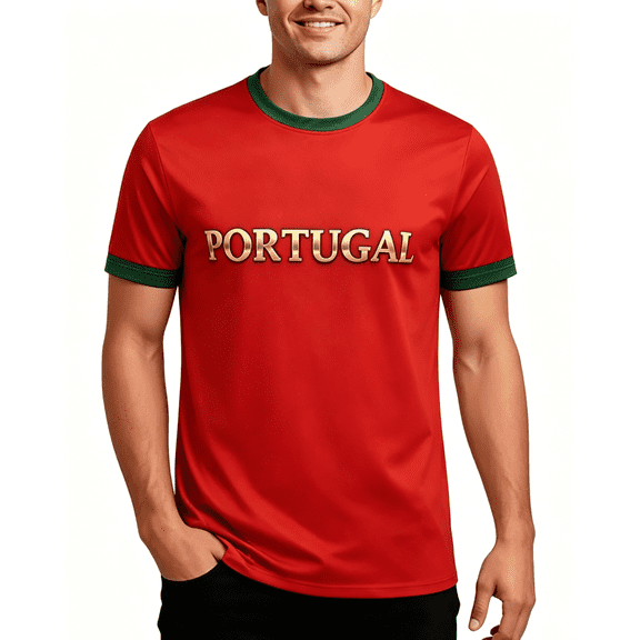 Portugal Men's Soccer T-Shirt Short Sleeve Sports Training Football Shirt Athletic Tops Red M