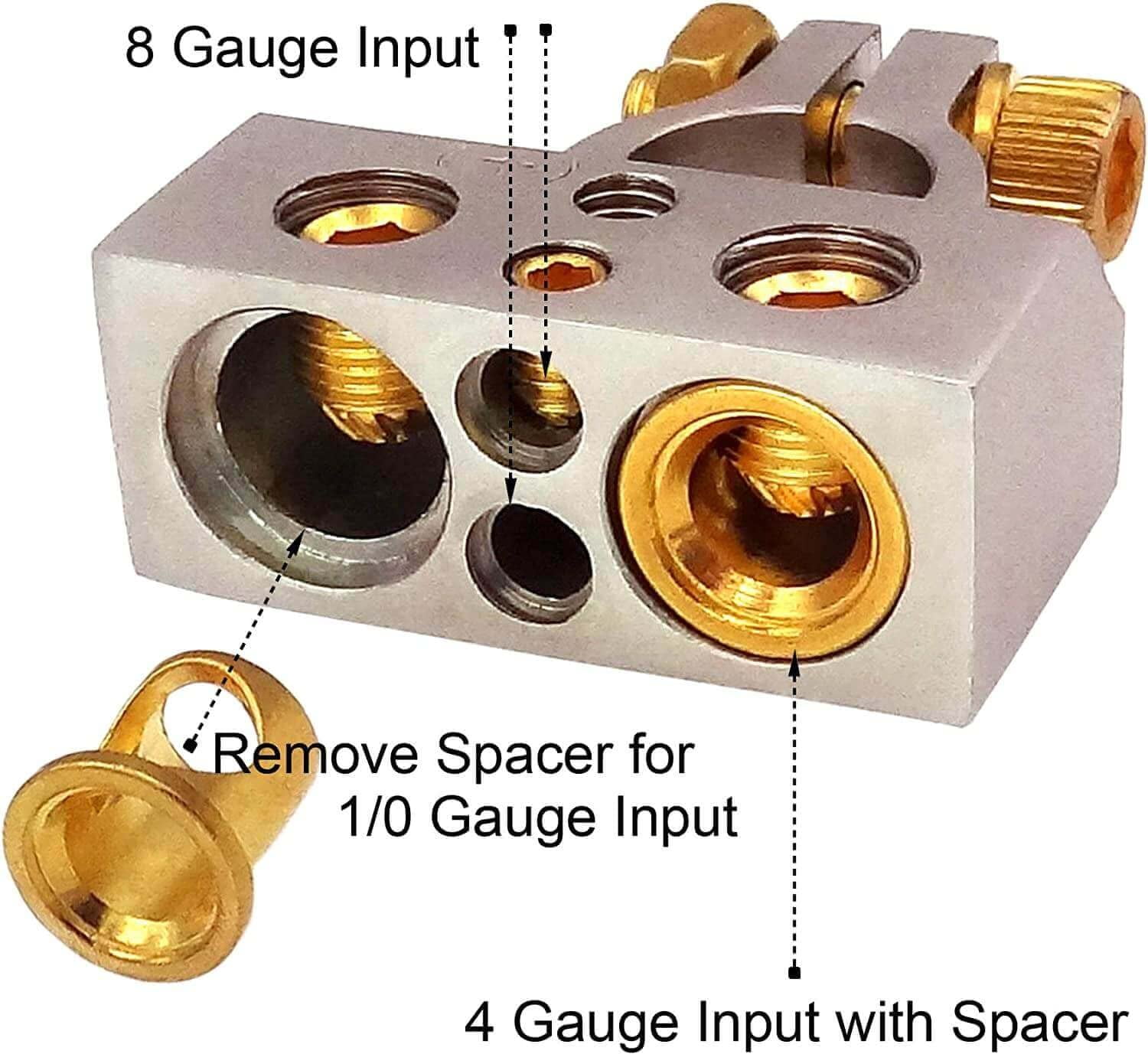 Battery Terminal Connectors, 0/2/4/6/8/10 AWG Battery Terminals, Heavy Duty Car Battery Terminal, Top Post Multiple Battery Terminal (Silver+Gold)