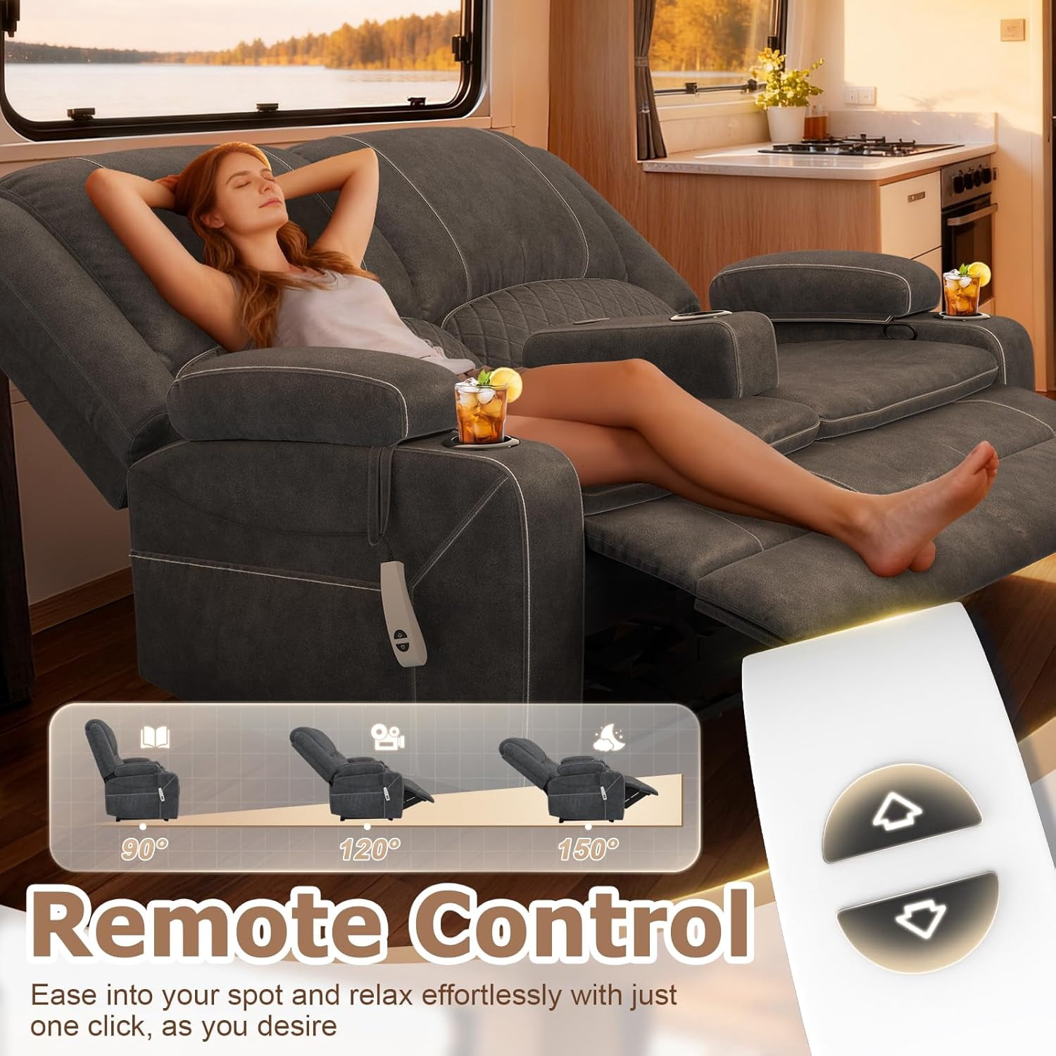 Loberfve Power Reclining Loveseat with Storage & USB Ports, Wall Hugger Recliner Sofa for Home Theater, Removable Armrests, 2-Tier Cushions, Gray