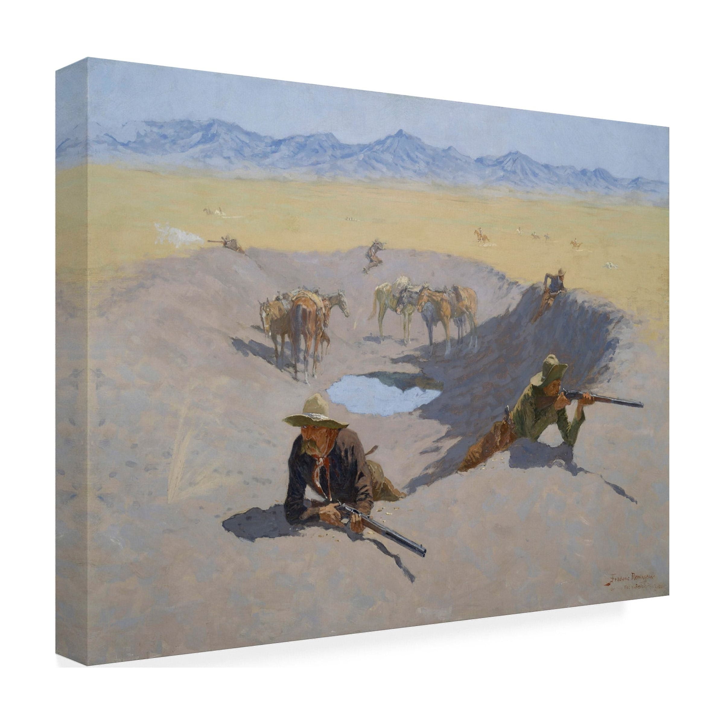 Frederic Remington 'Fight For The Waterhole' Canvas Art
