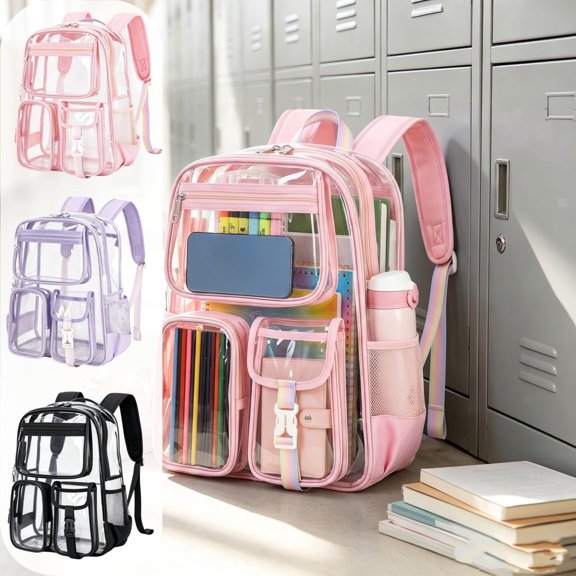 Large Clear PVC Backpack Unisex Heavy Duty Transparent Bookbag with Adjustable Shoulder Straps for School Student Travel Outdoor Stadium Approved
