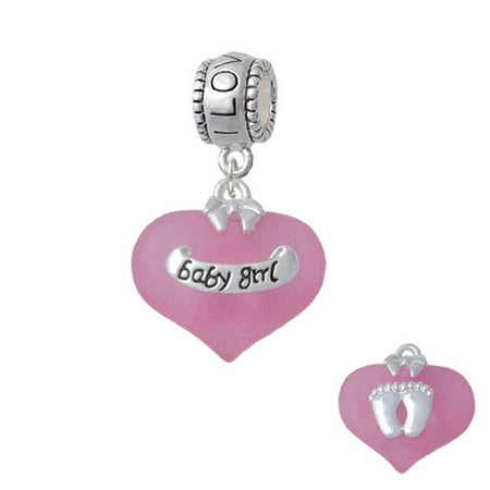 Baby Girl Pink Heart with Baby Feet - I Love You Charm Bead