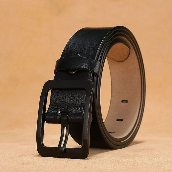 Zhuge 120cm 1.5" Width Men’s Genuine Leather Belt, Versatile Dress & Casual Leather Belt for Men, Durable Daily Wear & Formal Occasions Accessory, Black F