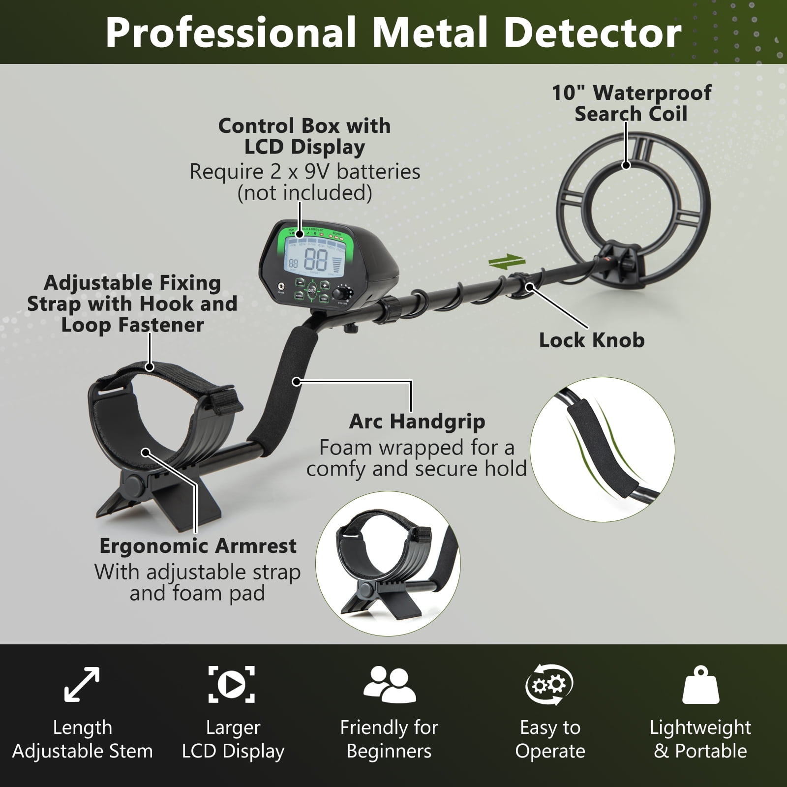Costway Metal Detector Kit for Adults & Kids w/ Foldable