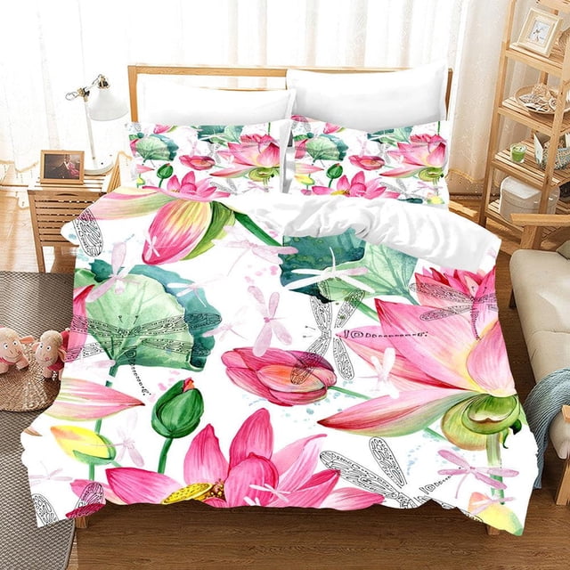 3D Acuarela Rosa Lotus Funda de edredón Juego de ropa de cama Fundas de almohada 84