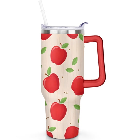 Travel 40oz Apple Tumblers with Lids Straws Double Wall Vacuum Insulated Apple Tumbler with Handle Flip Straw Lid Leak Proof Stainless Steel Cup