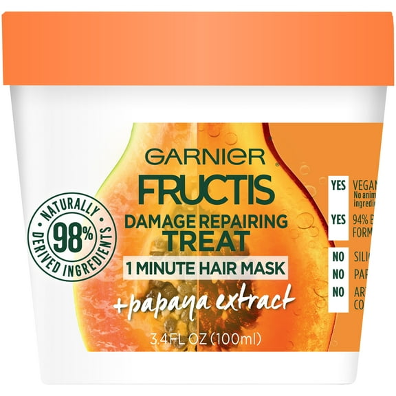 Garnier Fructis Damage Repairing Treat 1 Minute Hair Mask with Papaya Extract, 3.4 fl oz