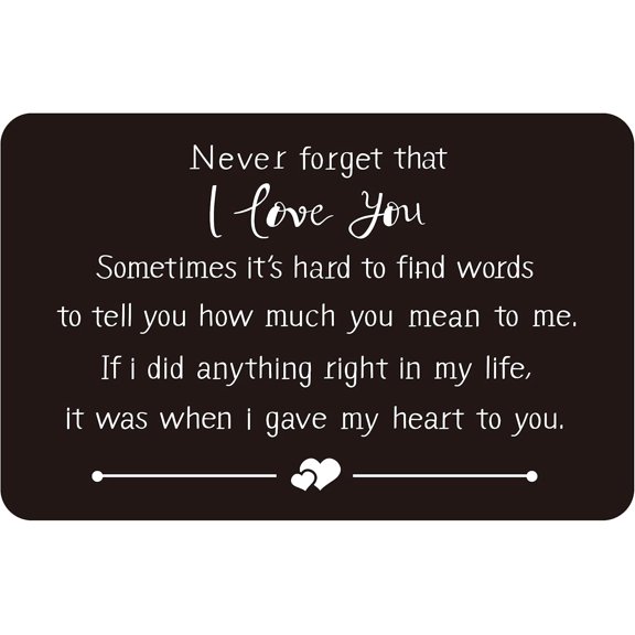 1set 3x2 Inch Engraved Wallet Insert Birthday Gifts for Husband for Boyfriend Romantic Gifts for Him Valentines Day Metal Wallet Card Love Note Never Forget That I Love You Gray