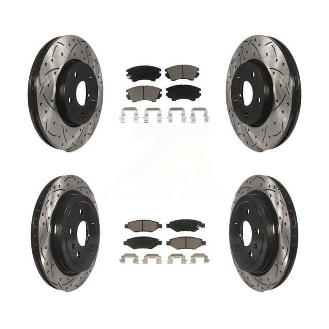 Transit Auto Front Rear Coated Drilled Slotted Disc Brake Rotors and Ceramic Pads Kit for Car 2010-2015 Chevrolet Camaro LT LS KDC-100539