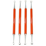 Coloramics 1469333 Xiem Stainless Steel, Rubber Handle Double Ended Carving Tool Set, Orange, Set of 4
