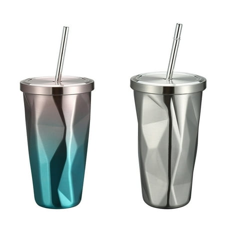 

2Pcs Portable Stainless Steel Cups Double-layer Straw Cups Coffee Cups