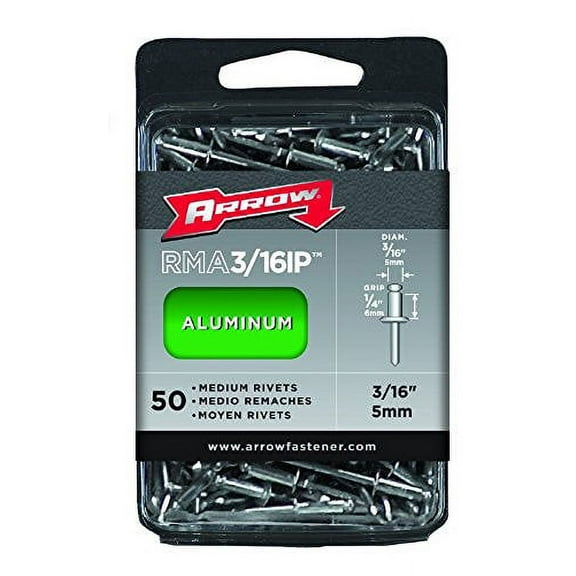 Arrow Medium Aluminum Rivets RMA3/16IP - 3/16 Inch, Silver - 50 Pack