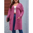 thumbnail image 3 of Plus Size  - Soft Knit Cardigan Long Sleeve Open Front Coat with Pockets Rose Red 5XL, 3 of 5