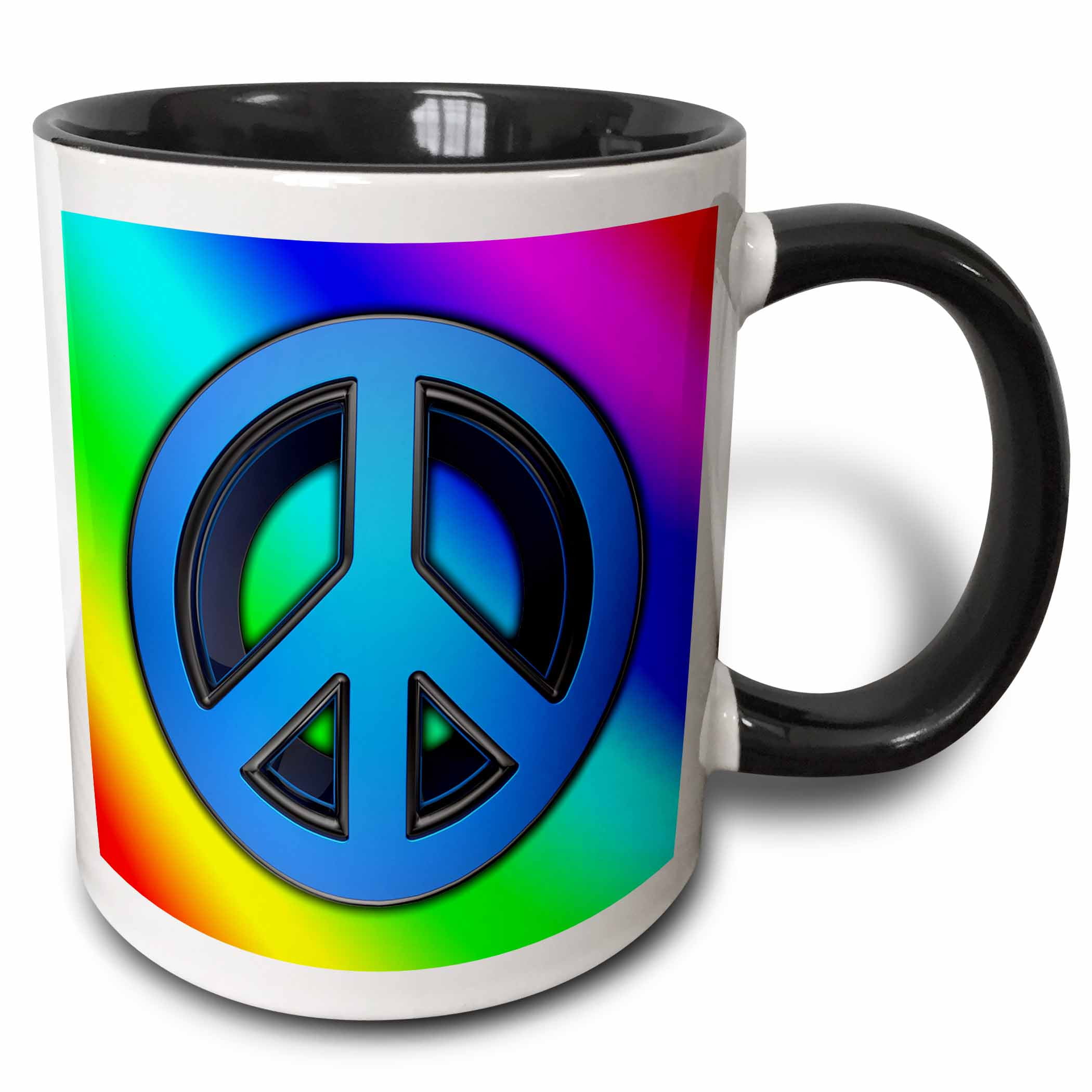 3drose Peace Sign Over Rainbow Background Love Two Tone Black Mug 15 Ounce Walmart Com Walmart Com