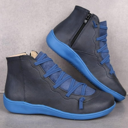 

Oalirro Available in Five Colors-Fashion Womens Casual Flat Retro Lace-up Boots Side Zipper Round Toe Shoe Boots