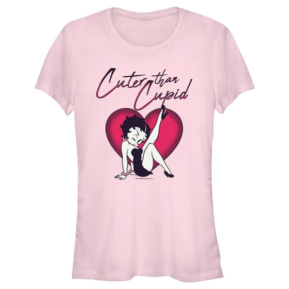 Junior's Betty Boop Cuter Than Cupid  Graphic Tee Light Pink X Large