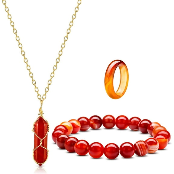 Carnelian Crystal Necklace For Women Men Red Carnelian Rings Natural Relieve Anxiety Gemstone Bracelet Crystal Quartz Chakra Gems Stones[o453]