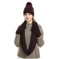 thumbnail image 3 of Xfvqtps Women Hat Scarf Glove Set with Plush Lined Pompom Winter Warm Knit Stretchy Extended Beanie Neck Warmer Gloves Set Wine, 3 of 6