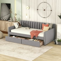 Twin Size Upholstered Daybed with 2 Drawers, Velvet Tufted Sofa bed with Padded Backrest & Arms, Wooden bed Frame with Slats Support for Bedroom,Living Room, Gray