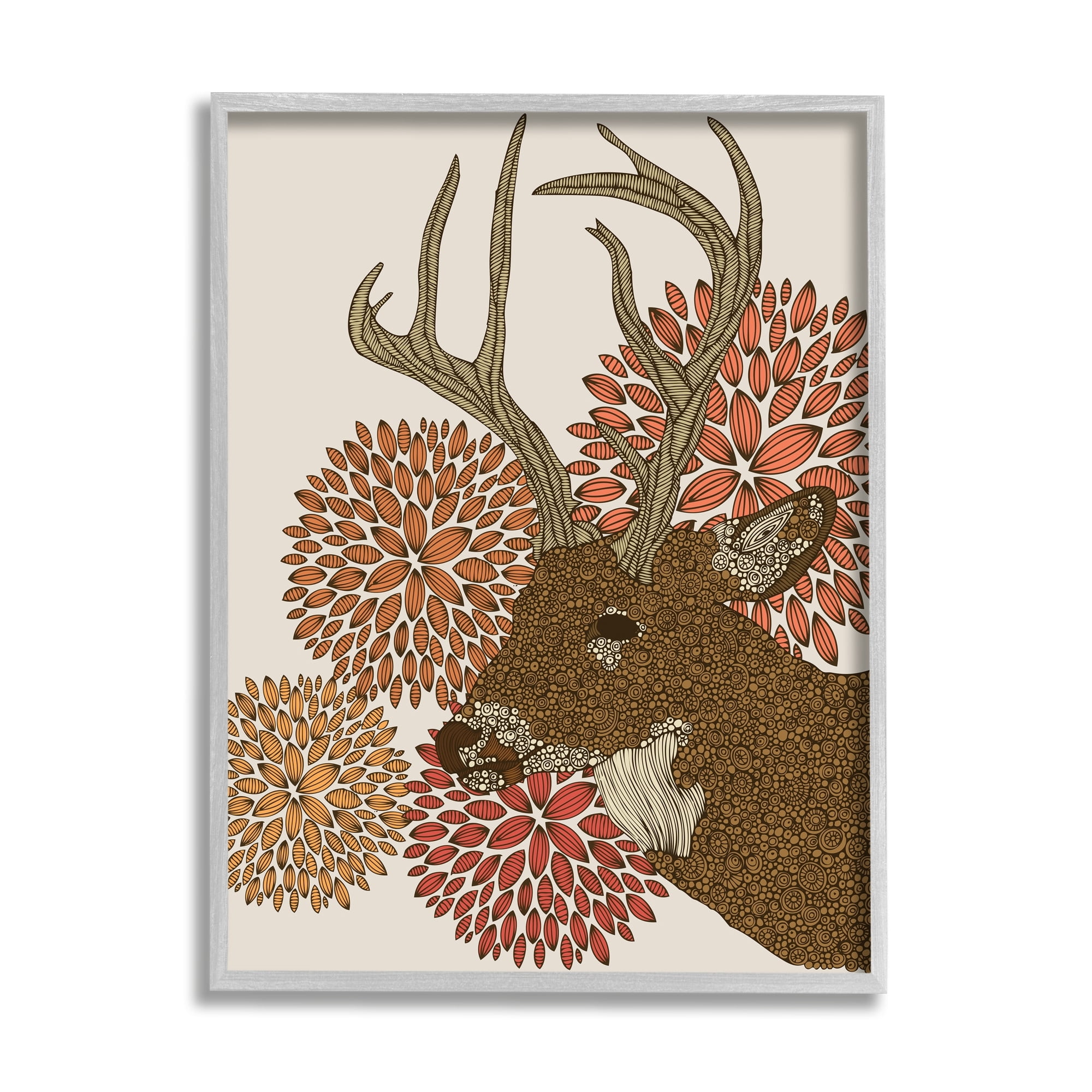 Stupell Industries Buck Deer Abstract Wildlife Botanical Intricate Patterns Graphic Art Gray Framed Art Print Wall Art, Design by Valentina Harper