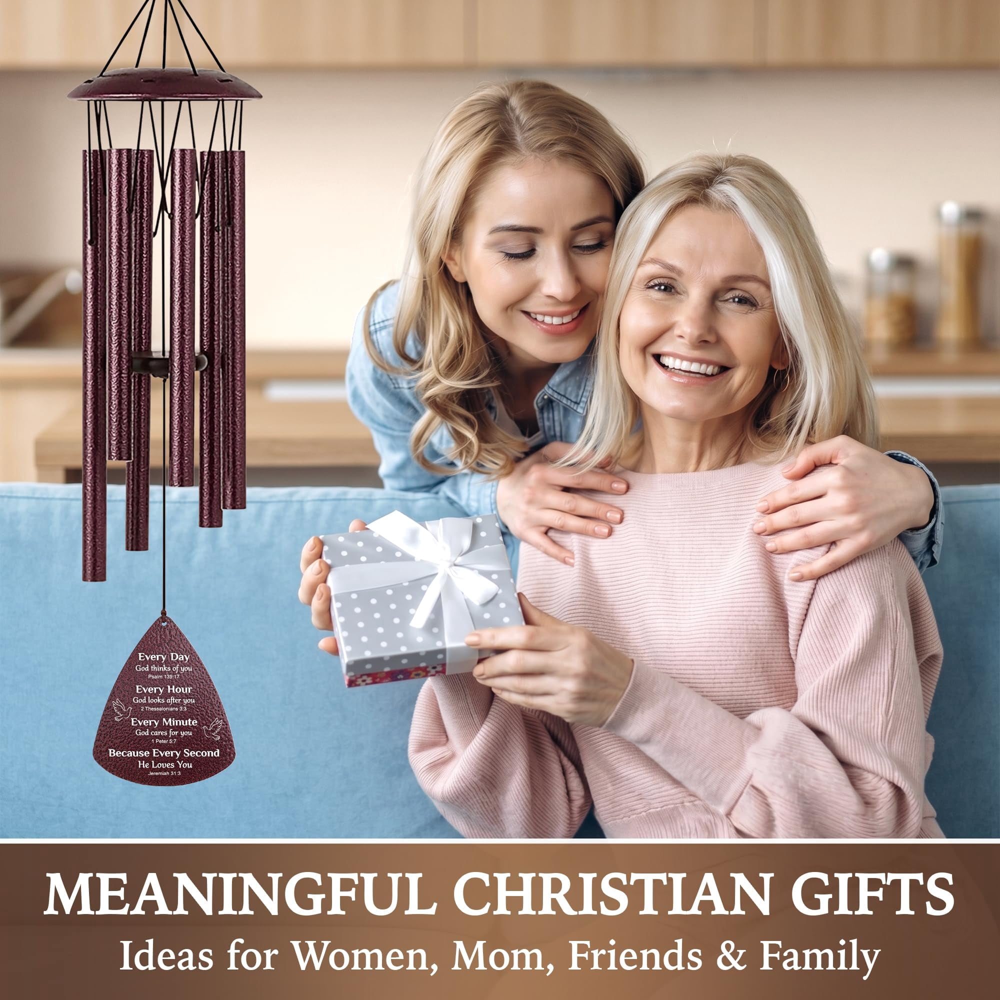 Wind Chimes For Outside  33.5" Verse Chime Birthday Gifts Women Religious Baptism Gift Men Friends Teacher Appreciation Mom