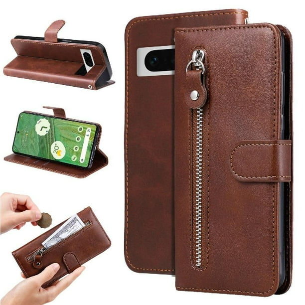 Estuche de Cuero PU con Cierre para Google Pixel 7 , Funda Protectora con Billetera y Correa
