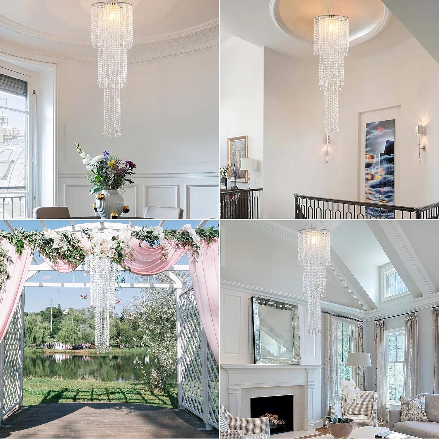 Modern 3-Tier Acrylic Beaded Chandelier Shade - 10.3" x 30" Long Hanging Pendant Light Fixture for Wedding, Party, and Home Decor - Crystal Look (Shade Only, Bulb Not Included)