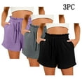 thumbnail image 2 of YUGYXL 3PC Stretch Waist Shorts for Women Drawstring Summer Wide-Leg A-line Shorts with Pockets Holiday Shorts Purple L, 2 of 3