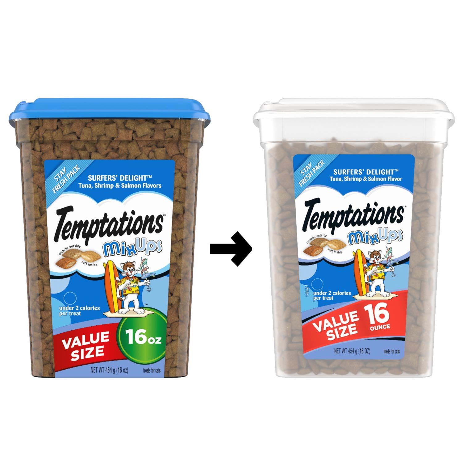 Temptations Mixups Surfer'S Delight Flavor Crunchy And Soft Cat Treats, 16 Oz Tub